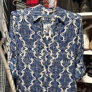 Express Blue and White Patterned Blouse